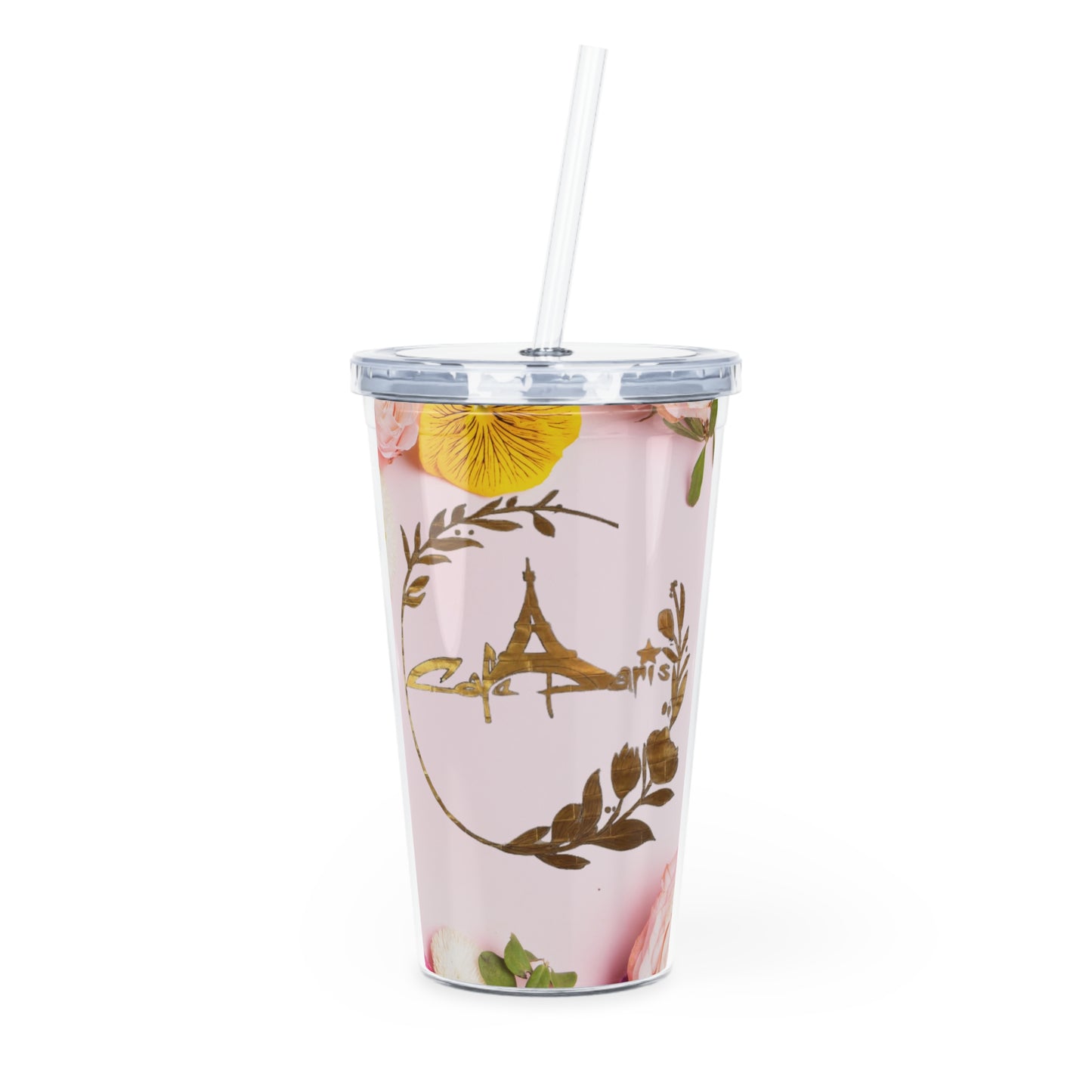 Floral Parisian Tumbler with Straw - Elegant Travel Cup for Coffee & Tea Enthusiasts