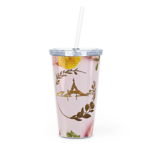 Floral Parisian Tumbler with Straw - Elegant Travel Cup for Coffee & Tea Enthusiasts